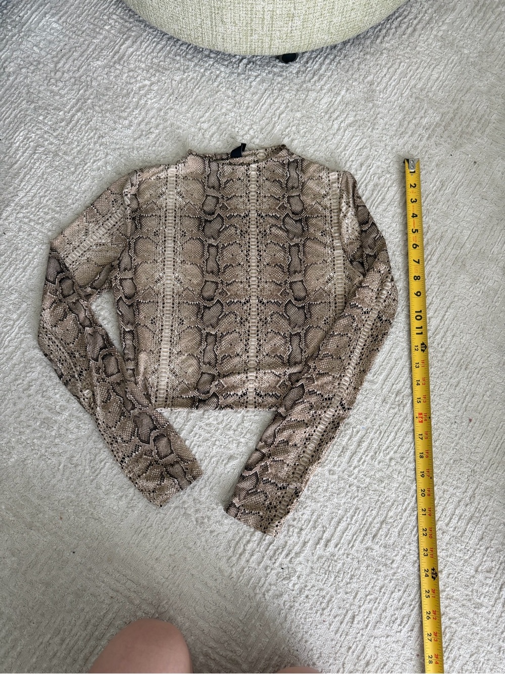 Windsor Beige and Brown Snake-Print Long Sleeve Crop Top